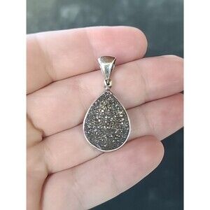Starborn 925 Sterling Silver Drusy Quartz Teardrop Shaped Pendant Vintage